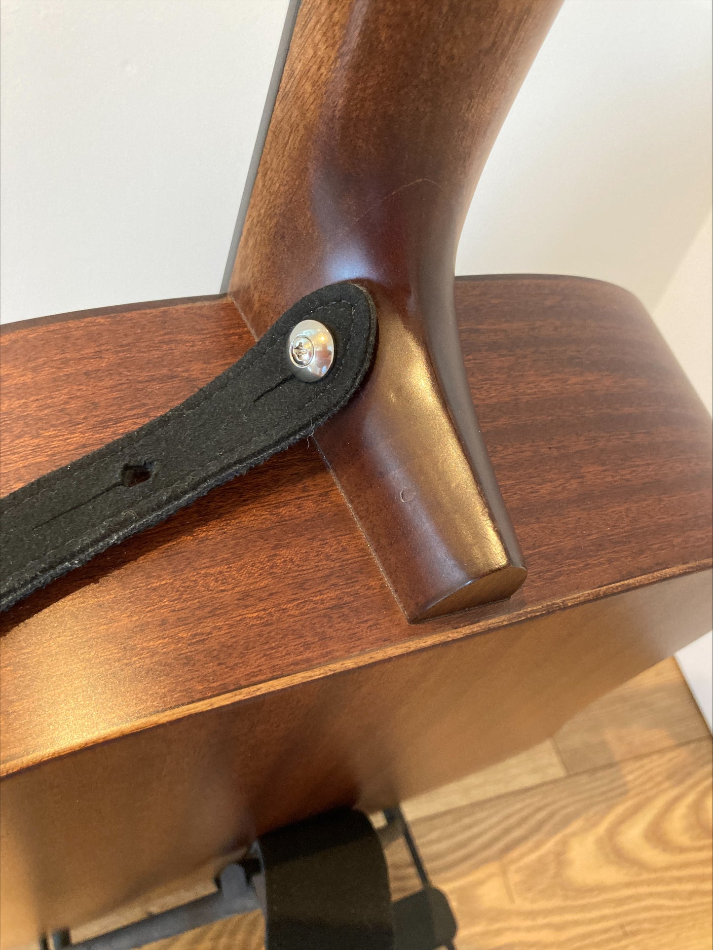 SIGMA DM-15 Solid Mahogany top Dreadnought acoustic with leather strap, output jack fitted and ready for electronics of your choice.