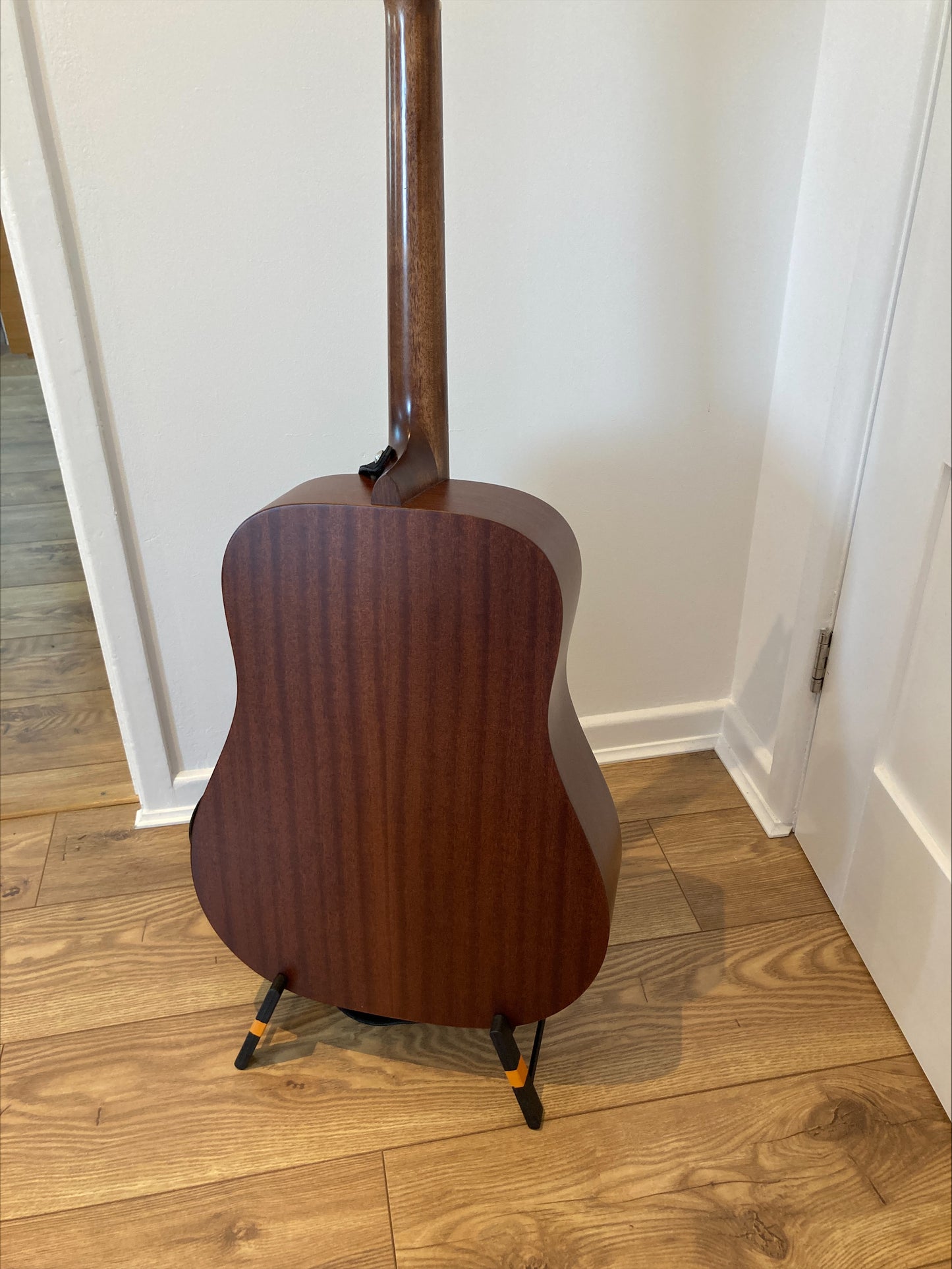 SIGMA DM-15 Solid Mahogany top Dreadnought acoustic with leather strap, output jack fitted and ready for electronics of your choice.
